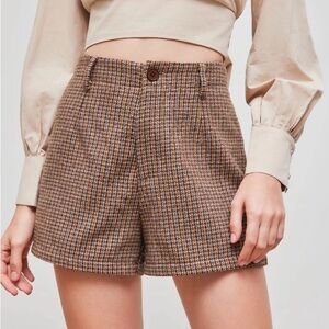 Cider WOOL-BLEND MID RISE HOUNDSTOOTH SHORTS